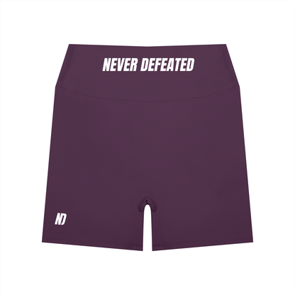 NEVER DEFEATED HIGH WAISTED YOGA SHORTS 'PURPLE'