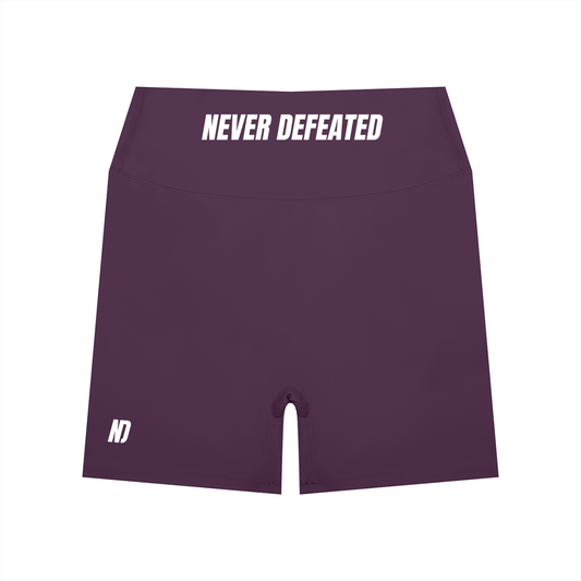 NEVER DEFEATED HIGH WAISTED YOGA SHORTS 'PURPLE'