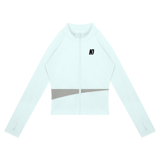 NEVER DEFEATED PANELED YOGA JACKET 'BABY BLUE'