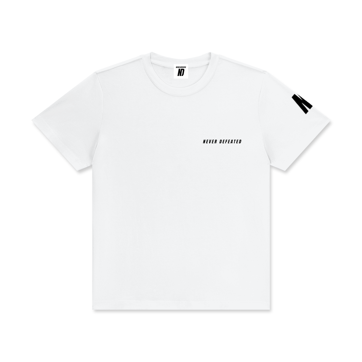 NEVER DEFEATED CLASSIC LOGO TEE ‘WHITE’