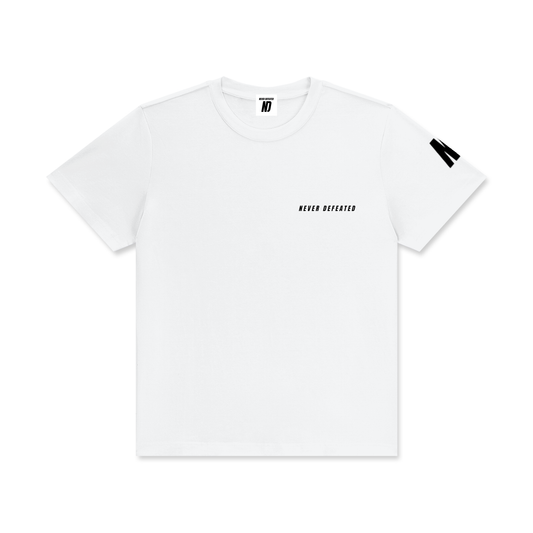 NEVER DEFEATED CLASSIC LOGO TEE ‘WHITE’