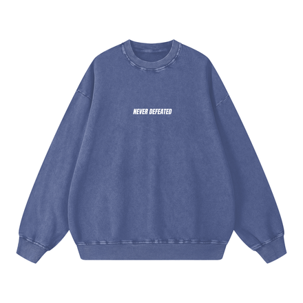 NEVER DEFEATED ACID WASH SWEATSHIRT 'VOLUME 1' BLUE