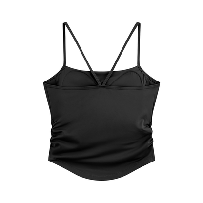 NEVER DEFEATED RUCHED YOGA TANK TOP 'BLACK'