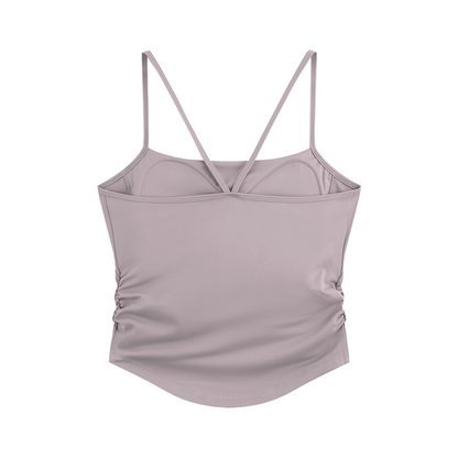 NEVER DEFEATED RUCHED YOGA TANK TOP 'PURPLE'