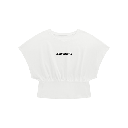 NEVER DEFEATED CROPPED DOLMAN TSHIRT 'WHITE'