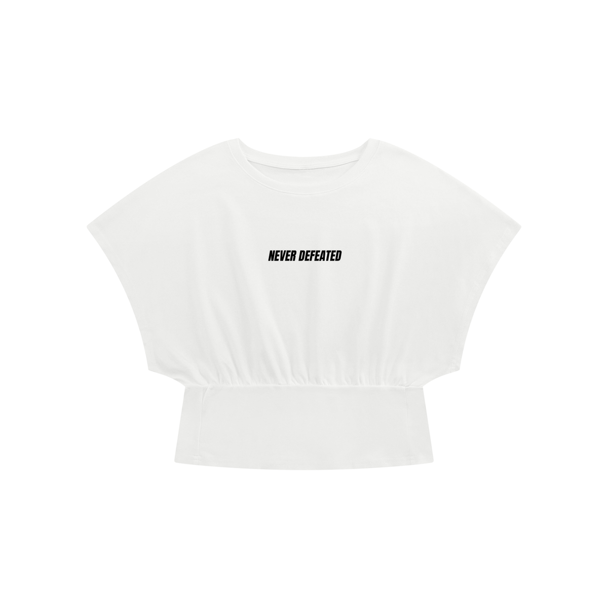 NEVER DEFEATED CROPPED DOLMAN TSHIRT 'WHITE'