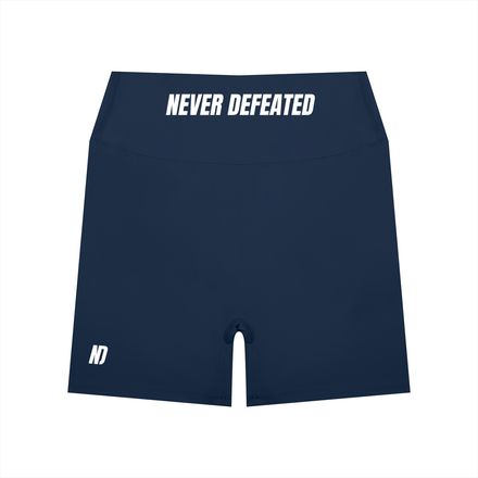 NEVER DEFEATED HIGH WAISTED YOGA SHORTS 'BLUE'
