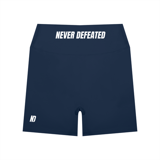 NEVER DEFEATED HIGH WAISTED YOGA SHORTS 'BLUE'