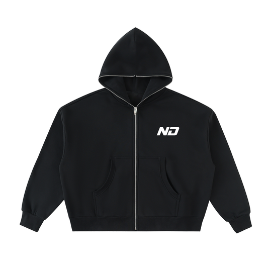 Fleeced Full-Zip Boxy Hoodie