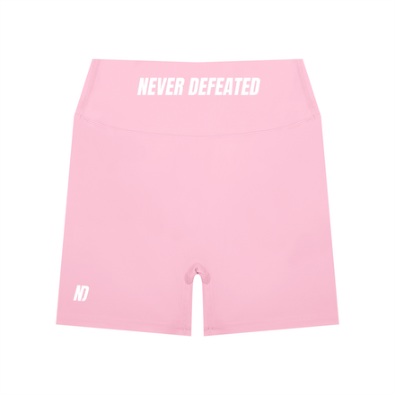 NEVER DEFEATED HIGH WAISTED YOGA SHORTS 'PINK'