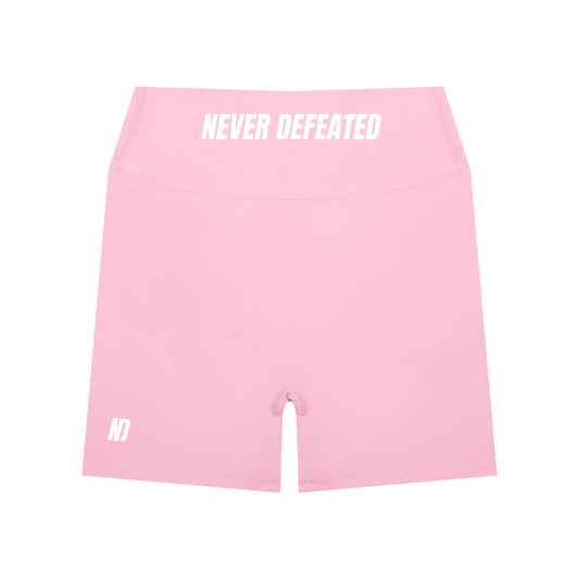 NEVER DEFEATED HIGH WAISTED YOGA SHORTS 'PINK'