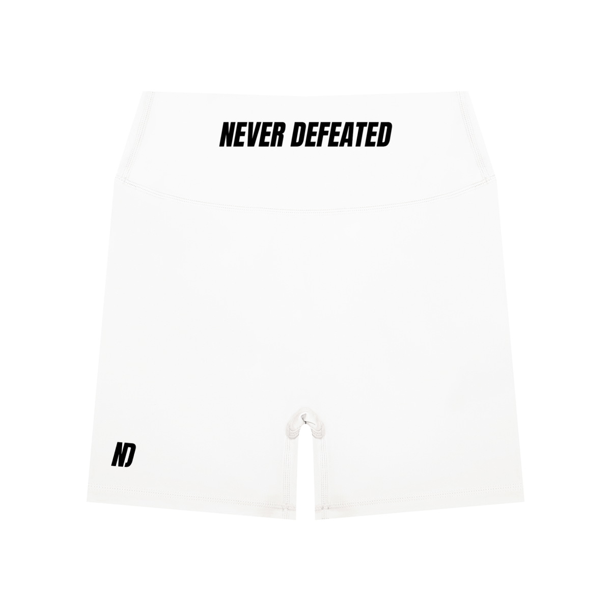 NEVER DEFEATED HIGH WAISTED YOGA SHORTS 'WHITE'