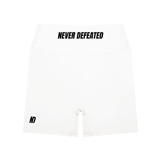 NEVER DEFEATED HIGH WAISTED YOGA SHORTS 'WHITE'