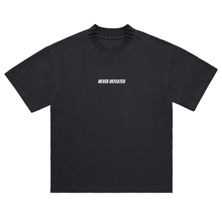 NEVER DEFEATED HEAVYWEIGHT KNITTED ROUND NECK TEE 'VOLUME 1' BLACK