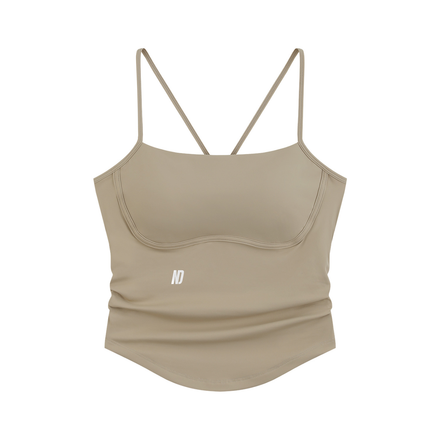 NEVER DEFEATED RUCHED YOGA TANK TOP 'KHAKI'