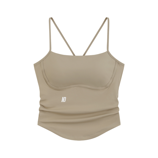 NEVER DEFEATED RUCHED YOGA TANK TOP 'KHAKI'