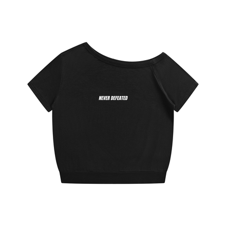 NEVER DEFEATED OFF-THE-SHOULDER TEE 'BLACK'