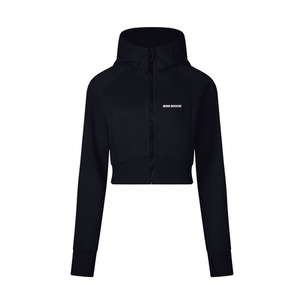 NEVER DEFEATED CROPPED ZIP UP HOODIE WOMEN 'VOLUME 1' BLACK