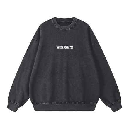 NEVER DEFEATED ACID WASH SWEATSHIRT 'VOLUME 1' GRAY