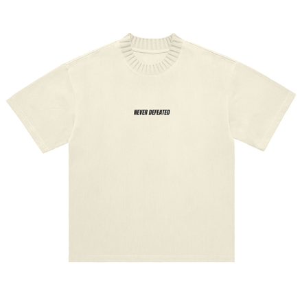 NEVER DEFEATED HEAVYWEIGHT KNITTED ROUND NECK TEE 'VOLUME 1' BONE