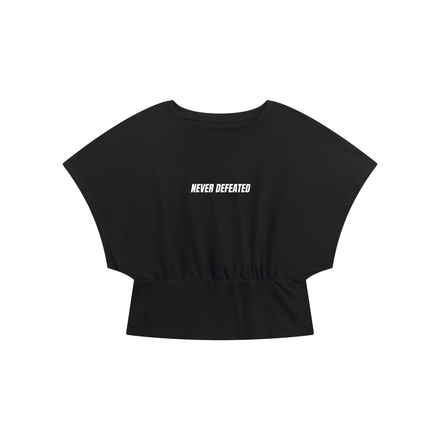 NEVER DEFEATED CROPPED DOLMAN TSHIRT