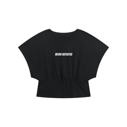 NEVER DEFEATED CROPPED DOLMAN TSHIRT