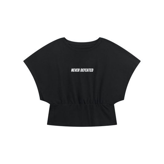 NEVER DEFEATED CROPPED DOLMAN TSHIRT