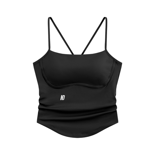 NEVER DEFEATED RUCHED YOGA TANK TOP 'BLACK'