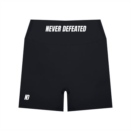 NEVER DEFEATED HIGH WAISTED YOGA SHORTS 'BLACK'