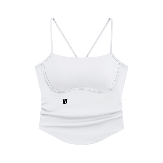 NEVER DEFEATED RUCHED YOGA TANK TOP 'WHITE'