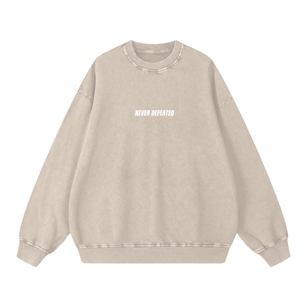 NEVER DEFEATED ACID WASH SWEATSHIRT 'VOLUME 1' BONE